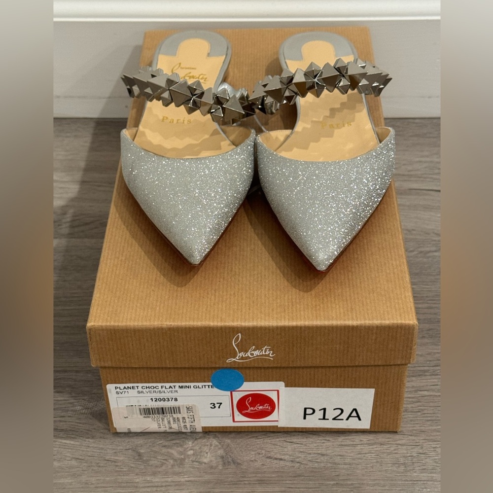 Christian Louboutin Planet Choc Flat Mini Glitter sz 37